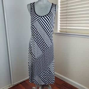 Sunday Navy Blue Striped Sleeveless Maxi Dress Large NWT
